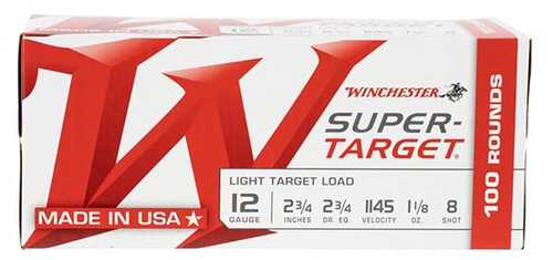 Winchester Super Target 12 Gauge Lt 2.75 Dr 1 1/8 Oz #8 Shot 100 Rounds